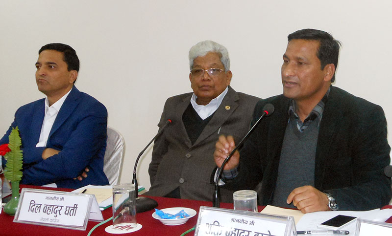 Former home minister Shakti Basnet addresses a public hearing programme u2018on the issue of citizenship certificate organised by Forum for Women, Law and Development in Kathmandu, on Monday, December 12, 2016. Photo: RSS