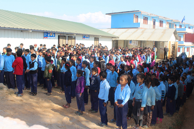 Students hold a prayer at the Janata Secondary School in Aanppipal of Gorkha district, on Wednesday, December 21, 2016. Photo: RSS