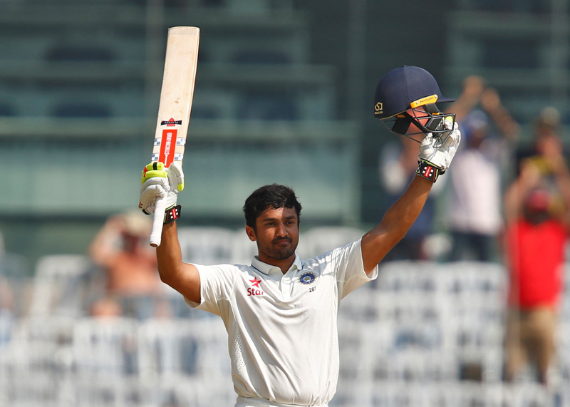 India's Karun Nair celebrates his century. Photo: Reuters