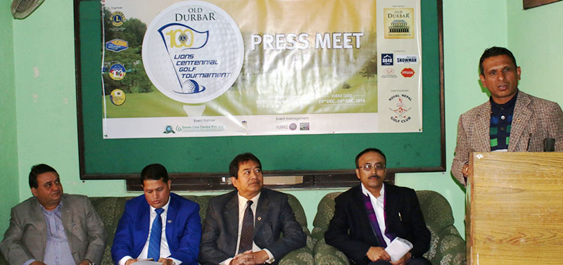 Lions Club of Bhojpur Dingla President Kishor Bhattarai (right) speaks as other officials look on during a press meet on Tuesday, December 13, 2016. Photo: THT