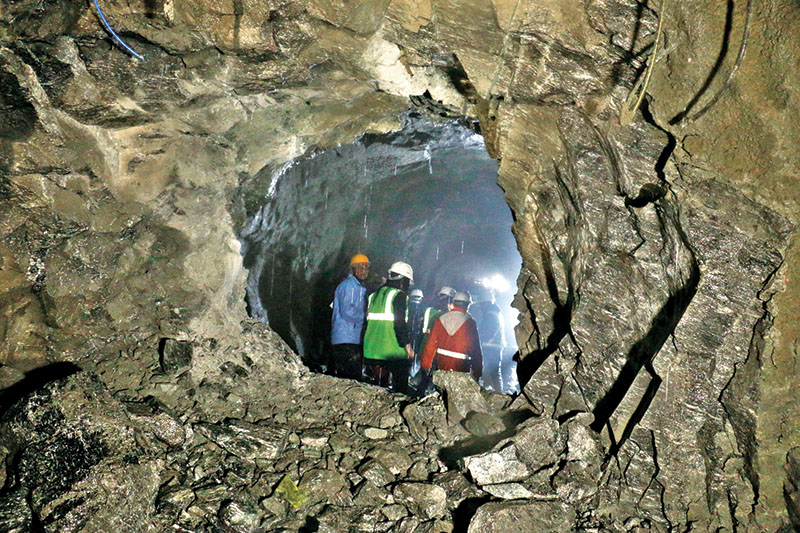 People working at the key section of Melamchi Tunnel - 9.5 km from Sundarijal Sindhu section - which was completed on Wednesday, December 28, 2016. Photo: RSS