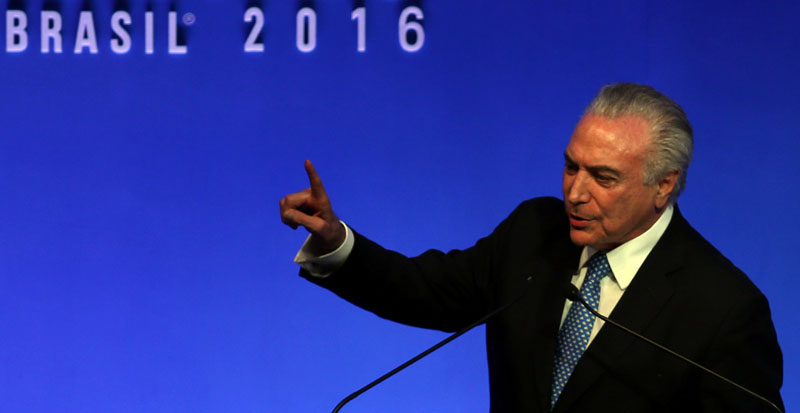 Brazil's President Michel Temer gestures during a meeting with businessmen in Sao Paulo, Brazil, on  December 12, 2016. Photo: Reuters
