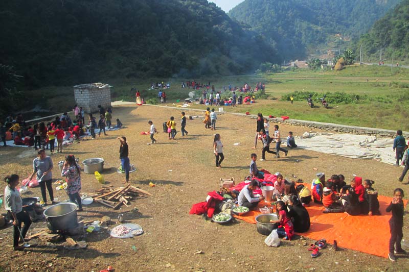 Picnickers make fun during a picnic in Chhang VDC of Tanahun district, on Sunday, December 4, 2016. Photo: RSS