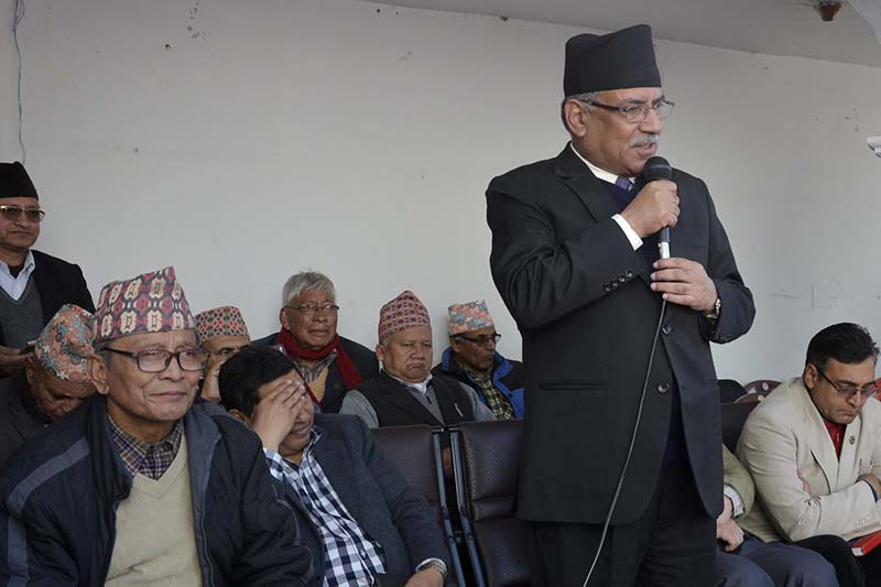 Prime Minister Pushpa Kamal Dahal addresses a delegation from Nijgadh of Bara, who had reached Kathmandu demanding the construction of Kathmandu-Nijgadh fast track, on Monday, December 5, 2016. Photo: PM's Secretariat