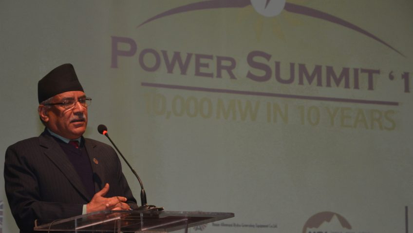Prime Minister Pushpa Kamal Dahal addresses  'Power Summit 2016: 10,000 Megawatt in 10 years' organised by the Independent Power Producersu2019 Association, Nepal (IPPAN) in Kathmandu on Thursday, December 15, 2016. Photo: PM's Secretariat 