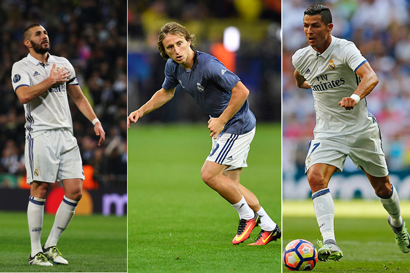 File photo of Real Madrid's players Karim Benzema (left) Luka Modric (centre) and Cristiano Ronaldo. Photos: Reuters