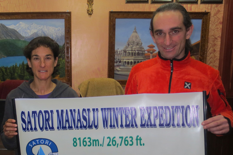 Revol Elisabeth (left) and Giambiasi Ludovic Jean all set to leave Kathmandu for the Mt Manaslu expedition, in December 2016. Photo: THT Online