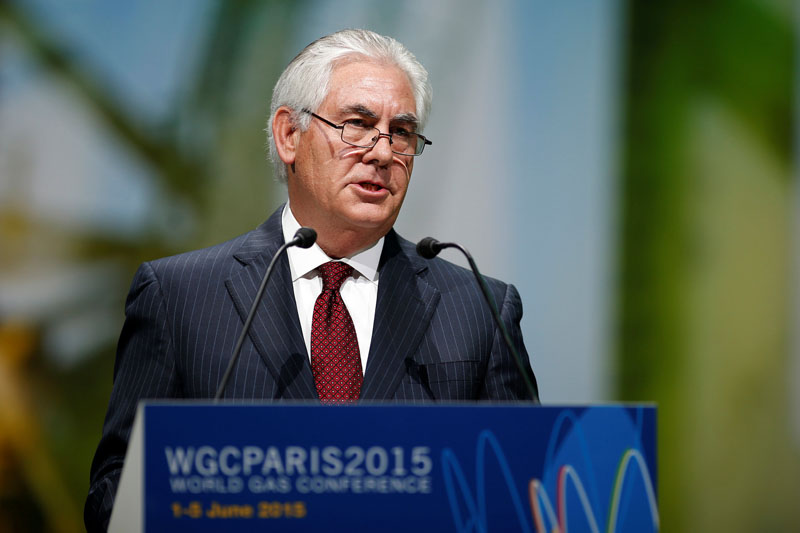 File - ExxonMobil Chairman and CEO Rex Tillerson speaks during the 26th World Gas Conference in Paris, France, on June 2, 2015. Photo: Reuters