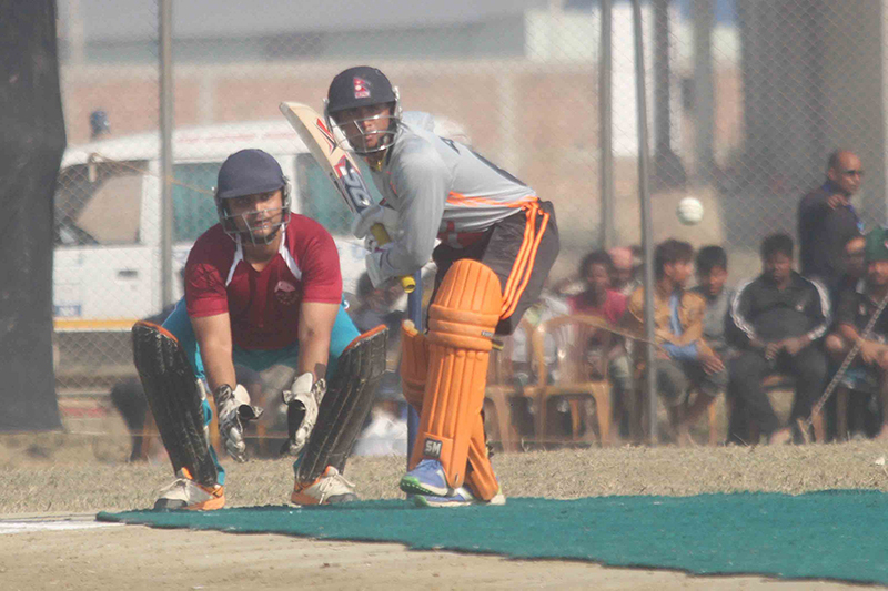 Sandip Sunar of Nepal APF Club bats against Mid-Western region during the seventh National Games.