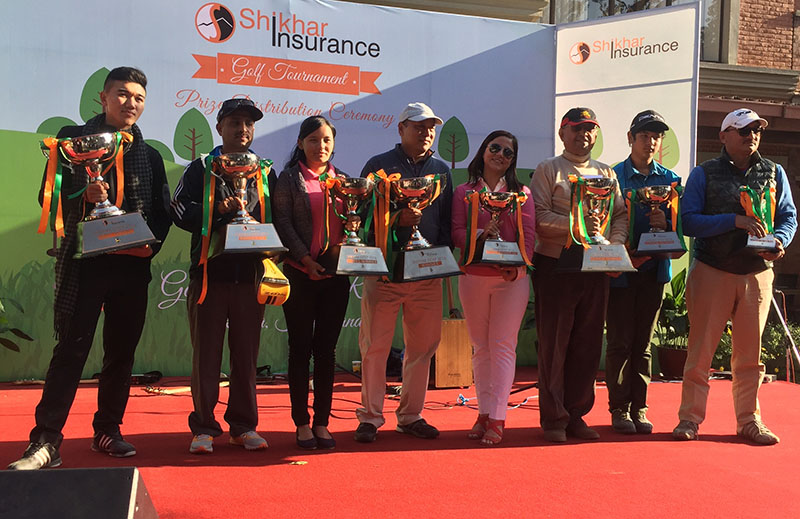 Winners of the Shikhar Golf Tournament at the Gokarna Golf Cup in Kathmandu.