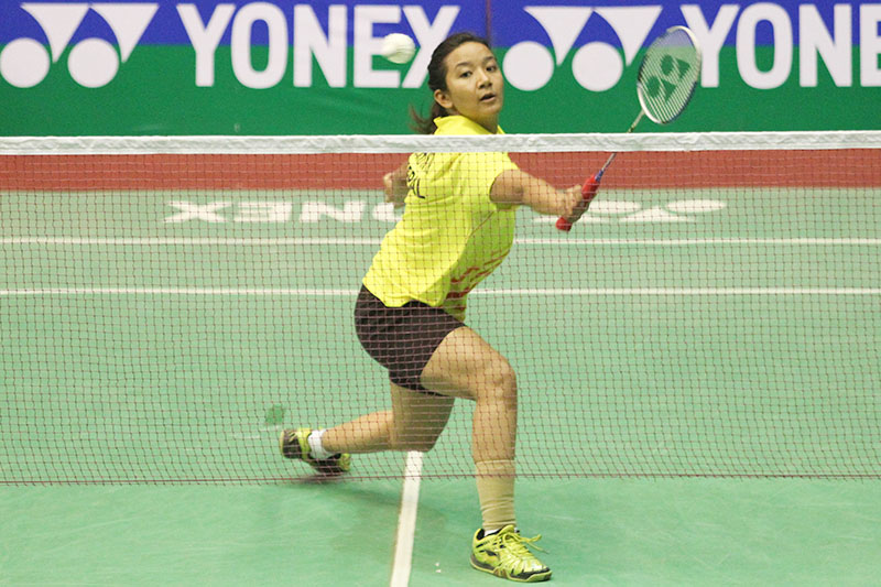 Nepalu2019s Sichhya Shrestha returns to Bangladeshu2019s Alina Sultana during their WBF Yonex Sunrise Nepal International Series match in Kathmandu on Wednesday, December 14, 2016. Photo: Udipt Singh Chhetry/THT