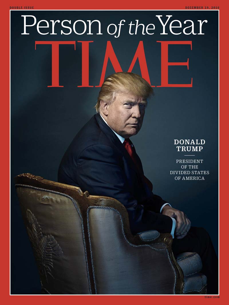This image provided by Time magazine, shows the cover of the magazine's Person of the Year edition with President-elect Donald Trump in New York. Photo: AP