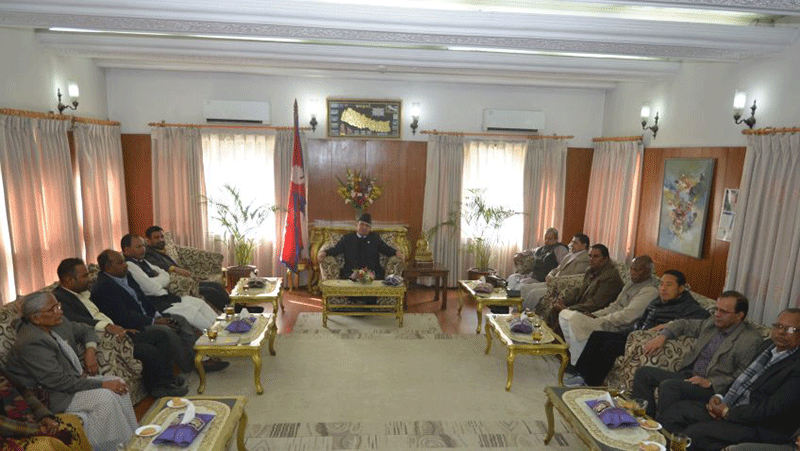 Prime Minister Pushpa Kamal Dahal and United Democratic Madhesi Front (UDMF) leaders holding a meeting on the Constitution amendment bill at Baluwatar on Thursday, December 01, 2016. Photo: PM Dahalu2019s Secretariat 