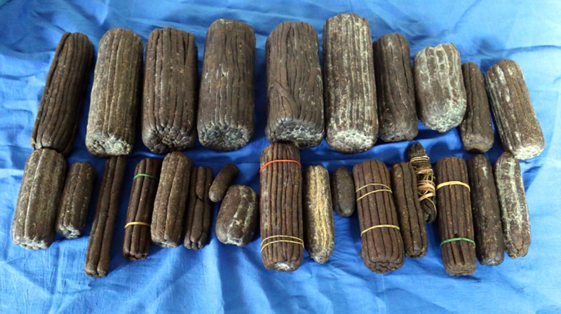 Nepal Police displaying large cache of  seized Hashish in Jajarkot district, on Sunday, December 5, 2016. Photo: RSS