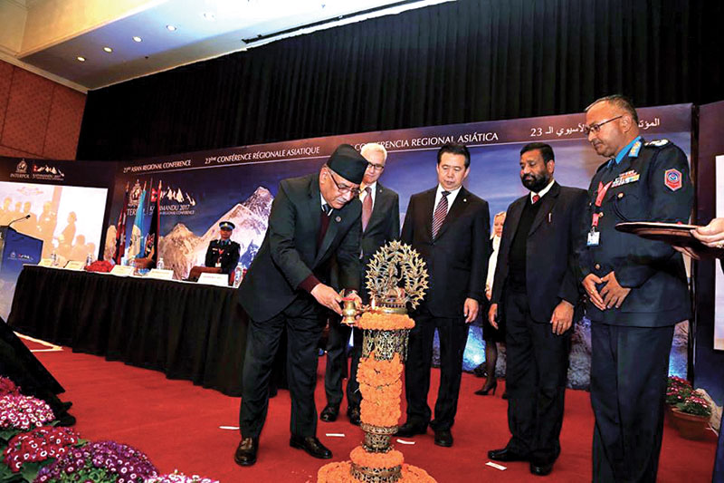 Prime Minister Pushpa Kamal Dahal inaugurating the 23rd Asian Regional Conference of INTERPOL, in Kathmandu, on Wednesday, January 18, 2017. Photo: THT