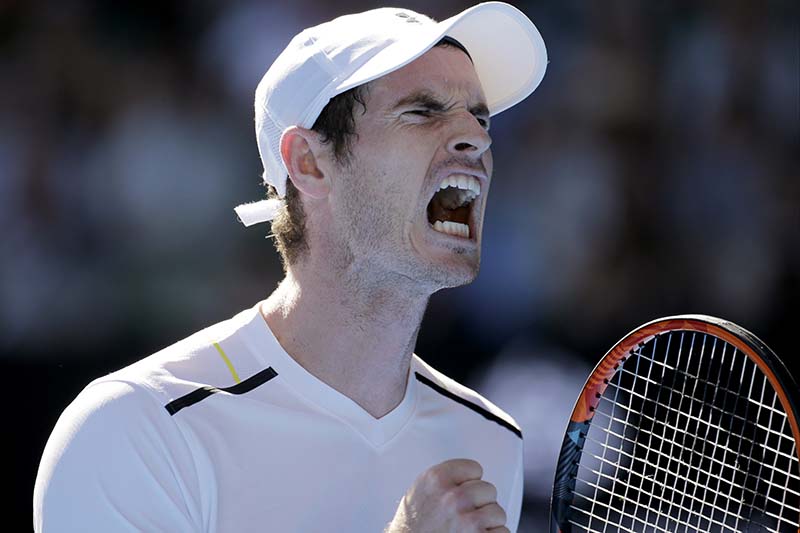 Britain's Andy Murray yells out while playing Ukraine's Illya Marchenko in their first round match at the Australian Open tennis championships in Melbourne, Australia, on Monday, January 16, 2017. Photo: AP
