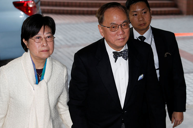 Former Hong Kong Chief Executive Donald Tsang and his wife Selina arrive at the High Court as Tsang faces trial on charges of misconduct in Hong Kong, China, on January 3, 2017. Photo: Reuters