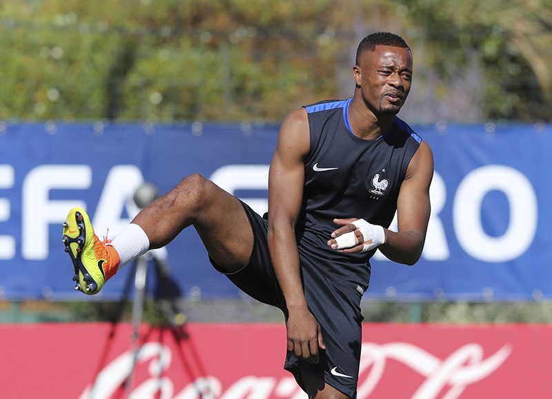 FILE - France's Patrice Evra, during a training session at the Centre Robert Louis Dreyfus, in Marseille, southern France, during the Euro 2016 championships, on Wednesday, July 6, 2016. Photo: AP
