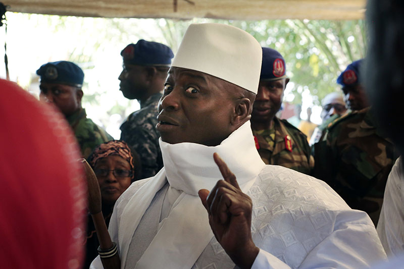 FILE - Gambia's President Yahya Jammeh shows his inked finger before voting in Banjul, Gambia, on Thursday, December 1, 2016. Photo: AP