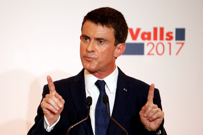 French politician and former Prime Minister Manuel Valls unveils his election platform in Paris, France, on January 3, 2017. Photo: Reuters