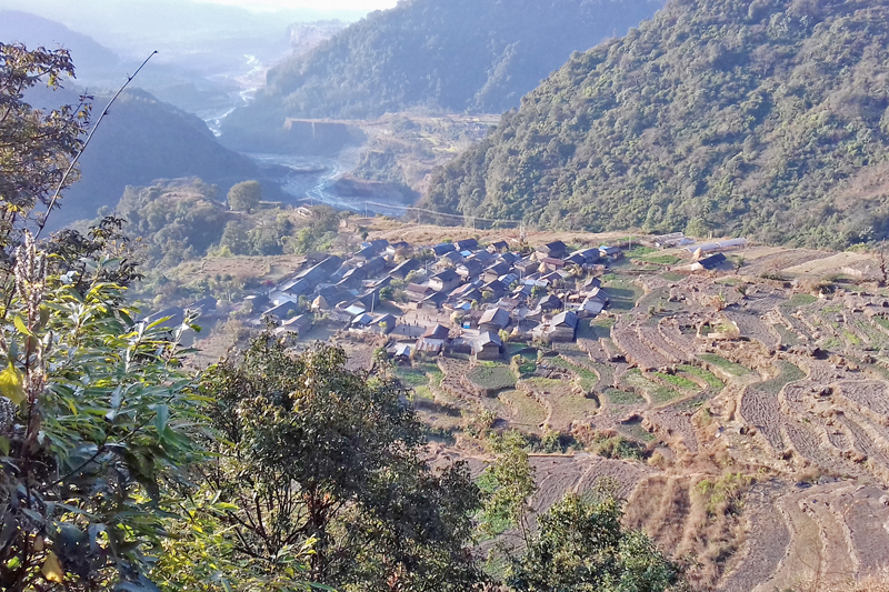 A view of the Misa village famous among tourists in the bosom in the mountain in Kaski district, as captured on Thursday, January 19, 2017. Photo: RSS