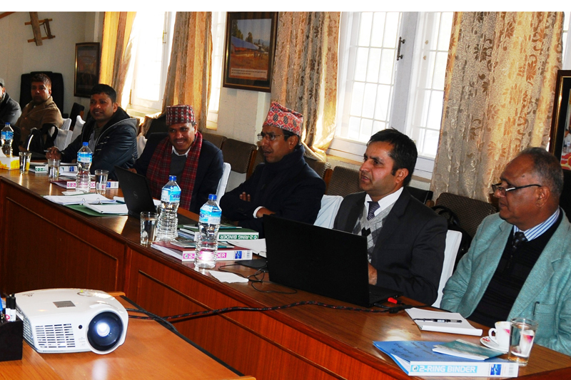 PACT Director Govinda Prasad Sharma (2nd from right) briefs participants of a meeting about the project activities, in Kathmandu, on Sunday, January 8, 2017. Photo: PACT