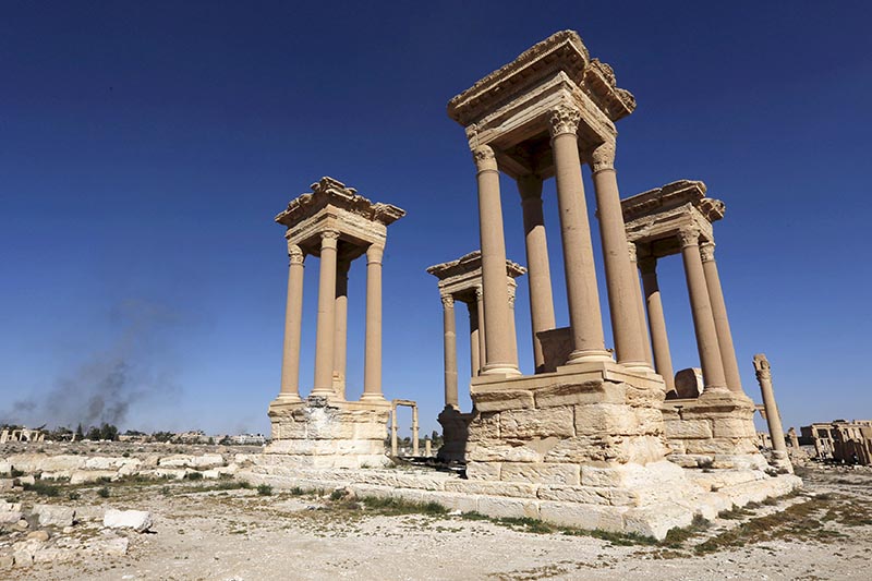 FILE PHOTO A view shows the Tetrapylon, one of the most famous monuments in the ancient city of Palmyra, in Homs Governorate, Syria, April 1, 2016. REUTERS/Omar Sanadiki/File Photo