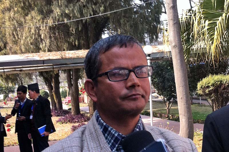 Dor Prasad Upadhyaya talking with the media after winning the election of the Public Account Committee chairmanship in Kathmandu, on Monday, January 30, 2017. Photo: Rupesh Acharya
