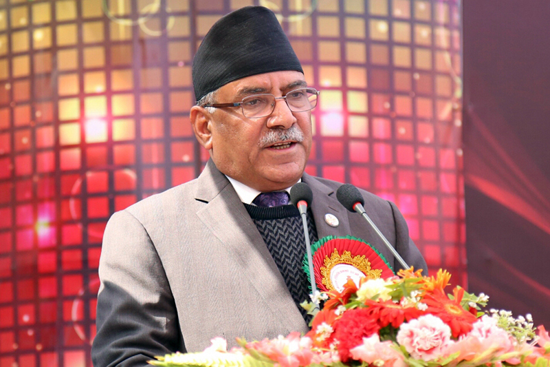 Prime Minister Pushpa Kamal Dahal speaks at a function organised on the occasion of 32nd anniversary of Nepal Television in Kathmandu, on Monday, January 30, 2017. Photo: RSS