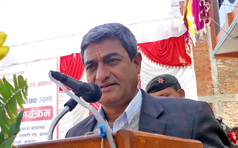 Minister for Physical Infrastructure and Transport Ramesh Lekhak speaks after inaugurating the Jagati-based Transport Management Office under the Department of Transport Management, in Bhaktapur, on Sunday, January 15, 2017. Photo: RSS