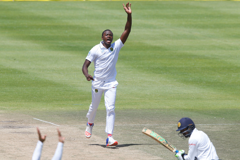 South Africa's Kagiso Rabada celebrates as he takes the wicket of Sri Lanka's Upul Tharanga. Photo: Reuters