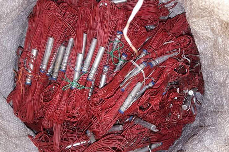 A cache of detonators recovered from in Thala of Swanra VDC-9 of Gorkha district, on Sunday, January 1, 2017. Photo: RSS