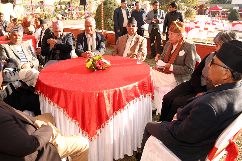 Leaders of various political parties attend a reception hosted by President Bidya Devi Bhandari on the occasion of Maghe Sankranti and Maghi festivals, in Kathmandu, on Saturday, January 14, 2017. Photo: RSS
