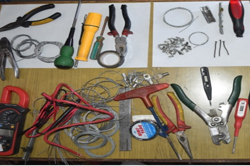 Tools and equipment used to manipulate electricity metres that the police seized from electricity theft suspects, in Kathmandu, on Sunday, January 22, 2017. Photo: MCD