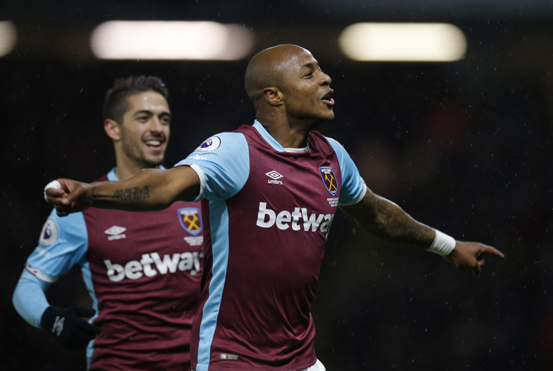 West Ham United's Andre Ayew celebrates scoring their first goal. Photo: Reuters