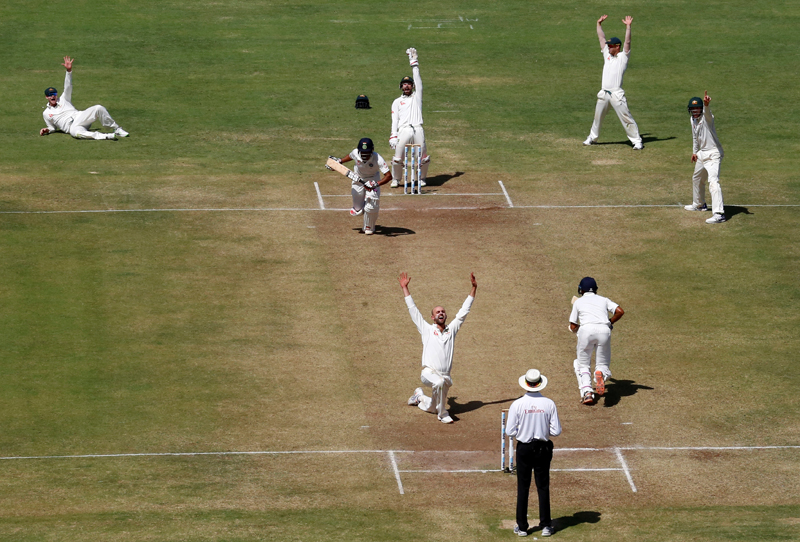 Australia's players appeal for LBW. Photo: Reuters
