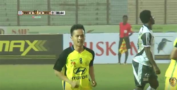 Bishal Rai scoring a goal against MSC