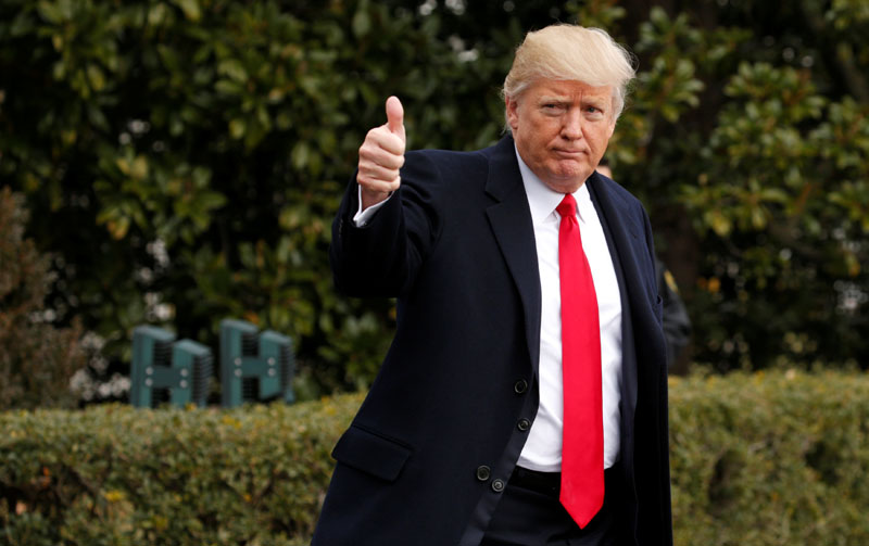 US President Donald Trump gives a thumbs up as he departs the White House in Washington to spend the weekend in Florida, on February 3, 2017. Photo: Reuters