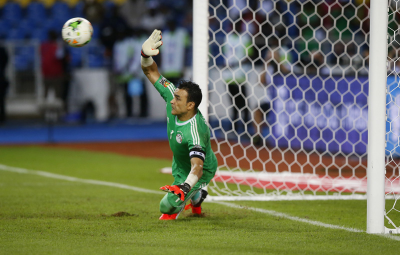 Egypt's Essam El-Hadary makes a save during the penalty shoot out. Photo: Reuters