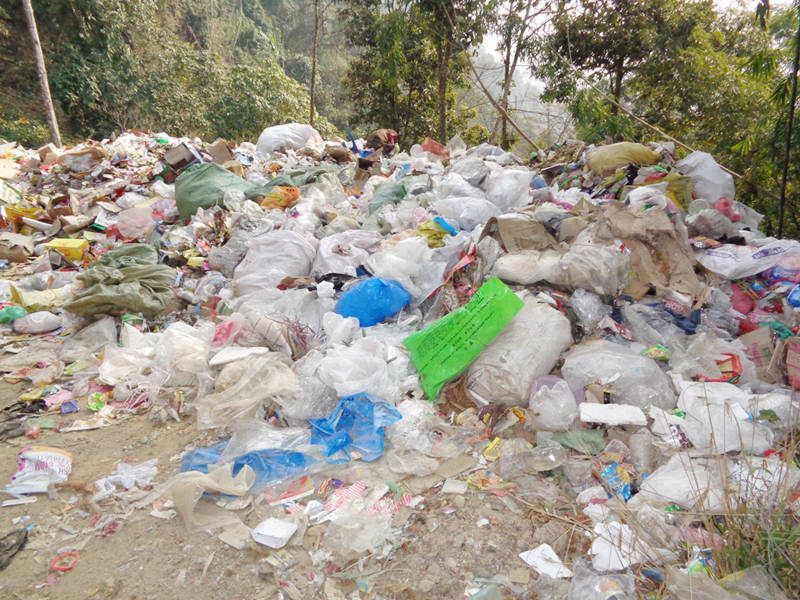 A heap of garbage is seen piled at Ramitedanda of Suryodaya Muncipality-6 in Ilam district, on Monday, February 13, 2017. Photo: RSS