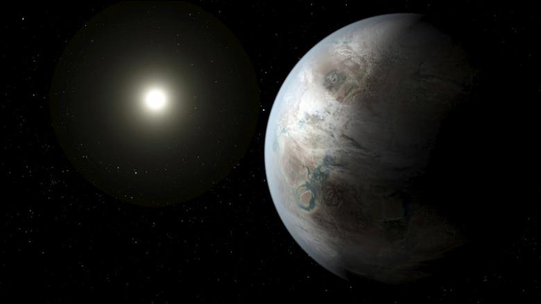 FILE PHOTO:  An artist's concept depicts one possible appearance of the planet Kepler-452b, the first near-Earth-size world to be found in the habitable zone of star that is similar to our sun in this NASA image released on July 23, 2015. NASA/Ames/JPL-Caltech/T. Pyle/Handout via Reuters/File Photo
