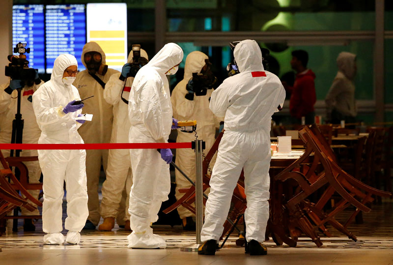 A Hazmat team conducts checks at KLIA2 airport terminal in Sepang, Malaysia, on February 26, 2017. Photo: Reuters