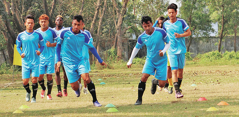 Laxmi Hyundai MMC players train during a practice nsession in Chittagong on Tuesday, February 21, 2017. Photo Courtesy: NSJF