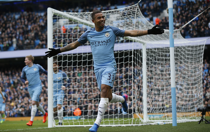 Manchester City's Gabriel Jesus celebrates scoring their first goal. Photo: Reuters
