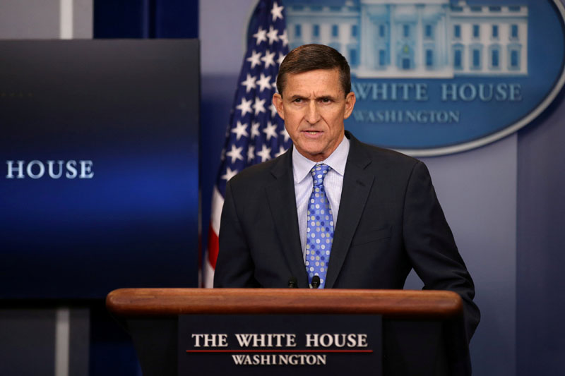 File - National security adviser General Michael Flynn delivers a statement daily briefing at the White House in Washington US, on February 1, 2017. Photo: Reuters