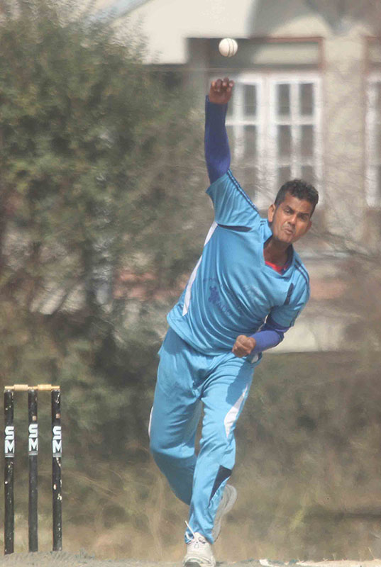 A player of Morang bowls against Kathmandu during their eighth National Deaf Cricket Tournament match in Lalitpur on Saturday, February 04, 2017. Photo: THT