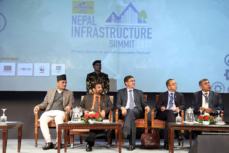 Deputy Prime Minister and Minister for Home Affairs Bimalendra Nidhi and Chief Secretary Som Lal Subedi among other officials attend the Nepal Infrastructure Summit 2017, in Kathmandu, on Monday, February 20, 2017. Photo: RSS