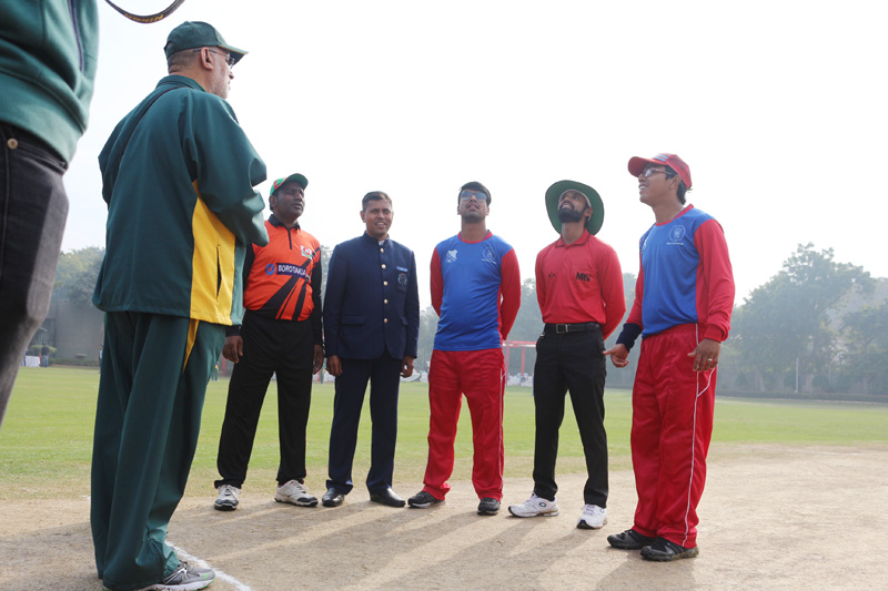 Nepal's skipper tosses the coin, in presence of ICC officials during T20 World Cup for Blind, prior to their game against South Africa, in New Delhi, on Thursday, February 2, 2017. Photo: THT
