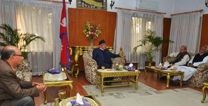 FILE: Prime Minister Pushpa Kamal Dahal holds a meeting with leaders of the United Democratic Madhesi Front in February 2017. Photo: PM's Secretariat