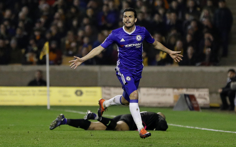 Chelsea's Pedro celebrates scoring their first goal. Photo: Reuters